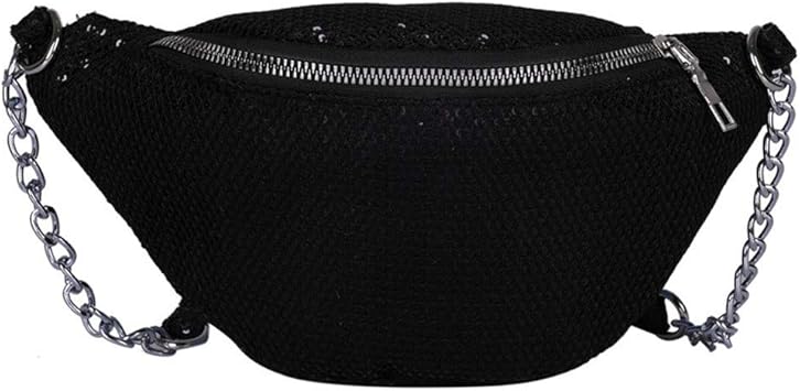 black fanny pack with chain