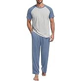 Yincro Mens Pajamas Set Lightweight Loungewear Short Sleeve Top and Pants Soft Sleepwear Pjs Sets