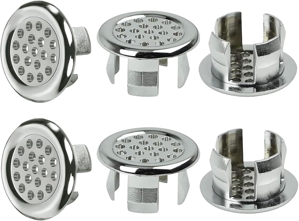 BaiJ 6PCS Sink Overflow Ring Cover Drain Cap Insert Silver Plastic Bathroom