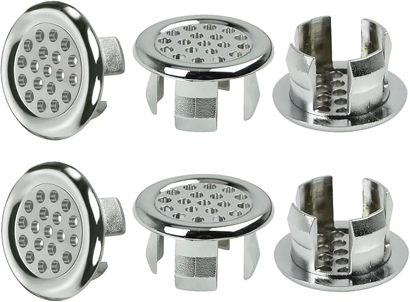 BaiJ 6PCS Sink Overflow Ring Cover Drain Cap Insert Silver Plastic Bathroom