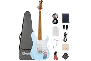 Bullstar Smart Electric Guitar Kit with Effects System D160SE, SSH Pickup, Loop Drum Machine, Roasted maple Fretboard, All-In-One Performance for Guitarist (blue)
