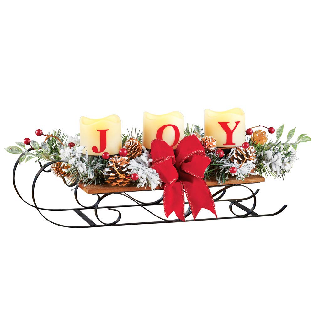 Collections Etc Lighted Joy Christmas Sleight Table Accent/Centerpiece