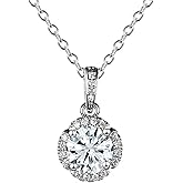 Dazzlingrock Collection GRA Certified D Color VVS1 2.00 Ctw Round Center Moissanite & Side Cubic Zirconia Elegant Spark Halo Pendant Necklace with 18 inch Silver Chain for Her in 925 Sterling Silver