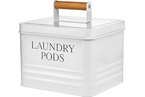 Calindiana Modern Farmhouse Metal Laundry Pods Holder Container with Lid for Laundry Room Decor and Accessories and Space Saving Organization and Storage, Holds 81 Laundry Pods, White