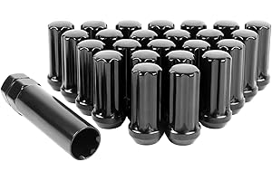 SKCOAUTO Set of 24, M14x1.5 Lug Nuts Black XL Spline Wheel Lug Nuts for 6 Lug Aftermaket, Conical Bulge Seat, Closed End W/ 1 Socket Key, Replacement for Silverado Tahoe Sierra F150
