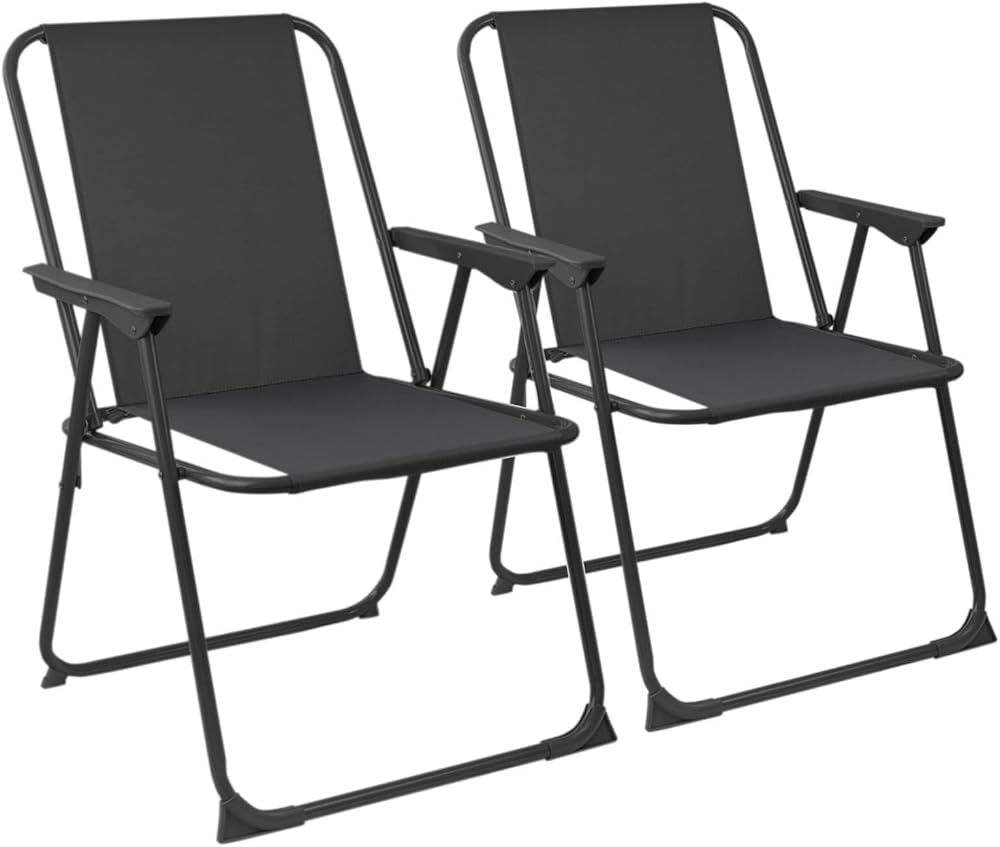 Harbour Housewares Folding Beach Deck Chairs Black Pack of 2