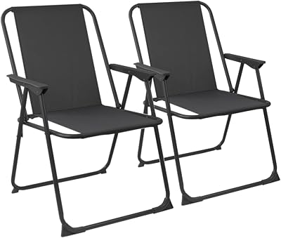 Harbour Housewares Folding Beach Deck Chairs Black Pack of 2