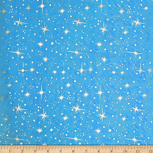 Ben Textiles Ice Organza Silver Star Turquoise Fabric by The Yard, Turquoise