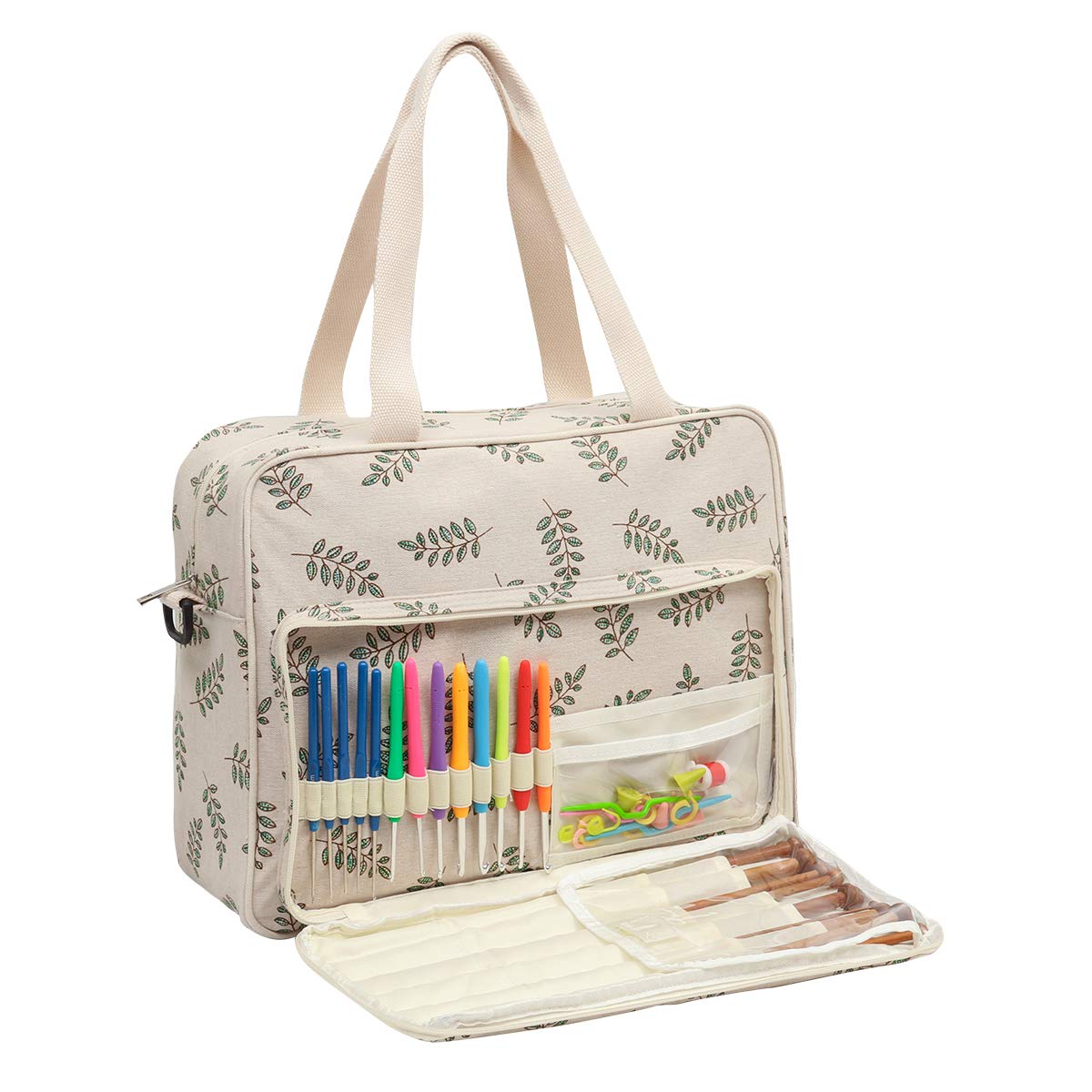 Becko Yarn Bag Crochet Bag Knitting Bag Yarn Tote Organizer for Projects, Yarn Balls, Crochet Hooks, Knitting Needles, Stitch Holders and Other Accessories