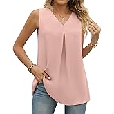 Anyally Women's Summer Sleeveless Chiffon Tunic Tank Tops Dressy Casual Blouse Loose V Neck Work Shirts