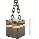 WJCD Cute Clear Acrylic Plastic Neon Hard Frame Party Clutch Purse with Gold Chain Strap