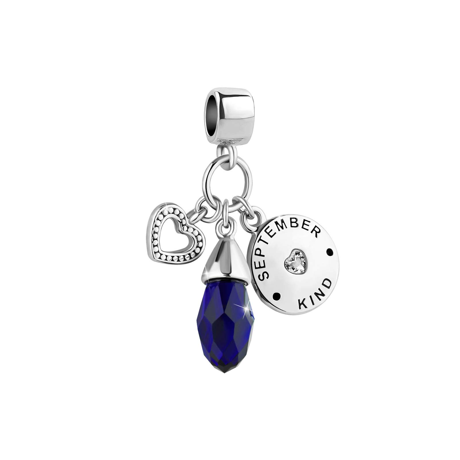 September Kind Blue Birthstone Heart Dangle Charm fits Pandora Charms Bracelets Birthday Jewellery Gift for Women Daughter Granddaughter Sister Friendship