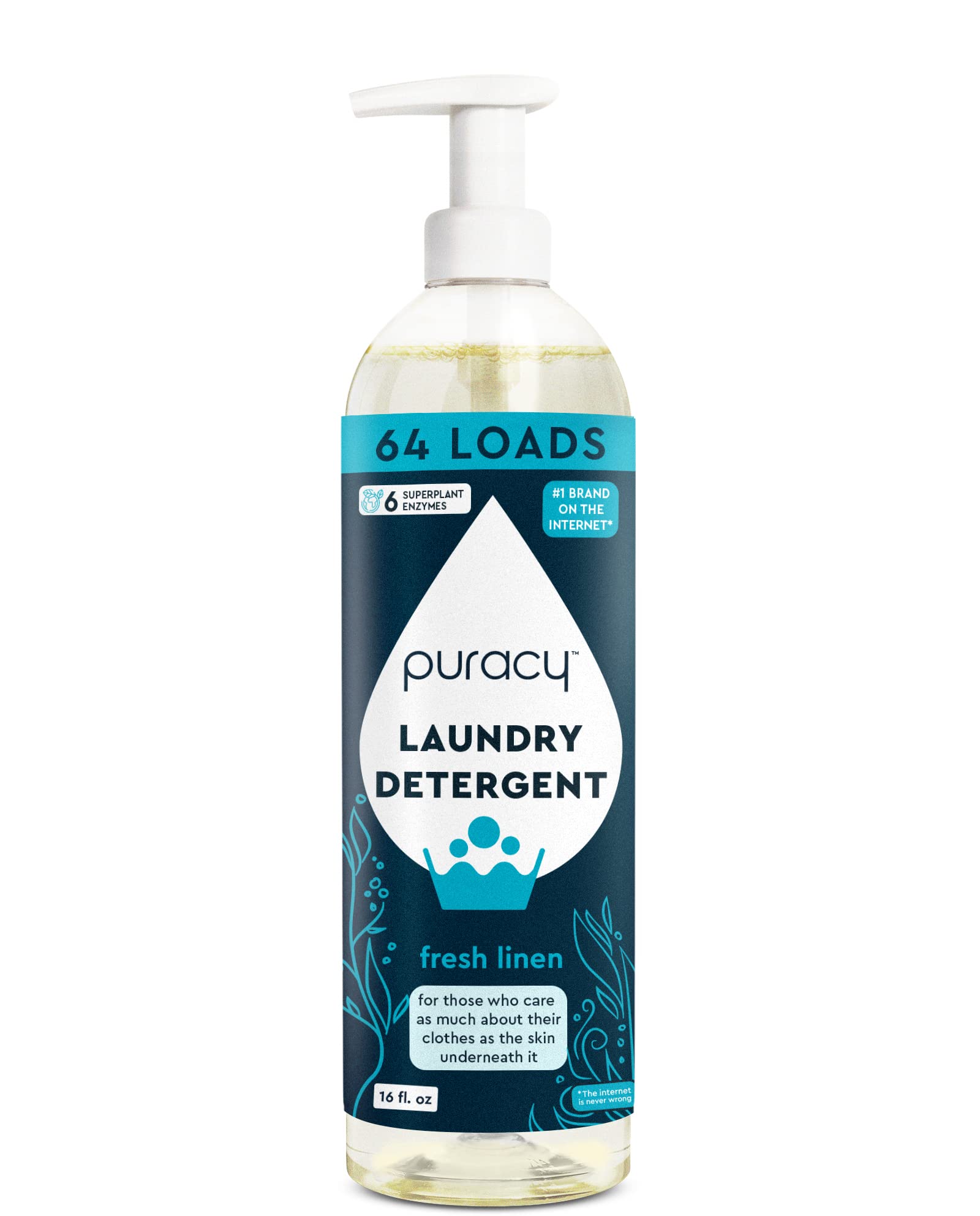 Puracy Laundry Detergent - Enzyme-Powered Liquid Laundry Detergent Concentrate, Natural Laundry Detergent Seen on TikTok, Non-Toxic (Fresh Linen, 16 fl oz, 64 Loads)
