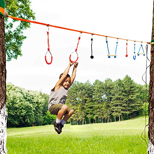 45 Foot Ninja Warrior Training Equipment For Kids Teens +Climbing Rope Ladder, 8 Hanging Ninja Obstacle Course Slackline Swing Monkey Bars, Playground Equipment For Backyard Outdoor Indoor & Carry Bag - Thumbnail 4