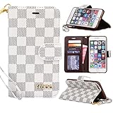 iPhone 7 Plus Case,GX-LV iPhone 7 Plus Classic Plaid Pattern Wrist Strap Leather Wallet Case Cover with Card Slots for iPhone 7 Plus,GX-LV® Retail Packaging,White
