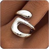 Gelbesty Waterproof Gold Statement Rings for Women, 14K Gold Chunky Open Stackable Rings Non Tarnish Fashion Adjustable Stainless Steel Pinky Knuckle Signet Vintage Ring Jewelry Size 5-11