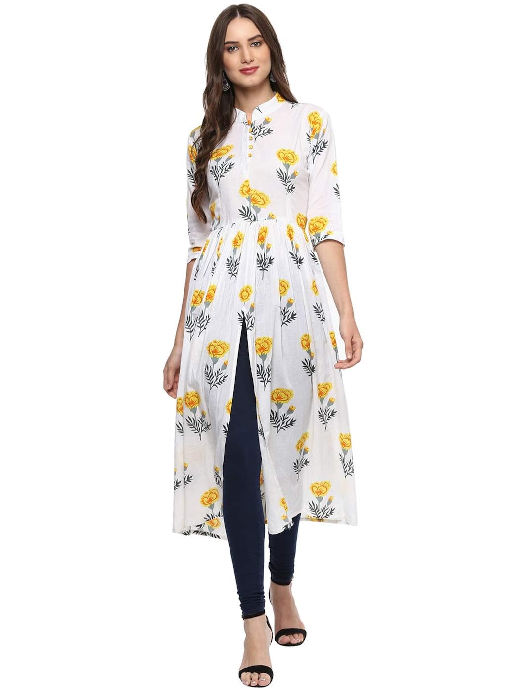 aahwan white poly rayon kurti leggings set for women (ac-1006)