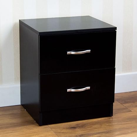 Home Discount Black Bedside Cabinet 2 Drawer With Metal Handles