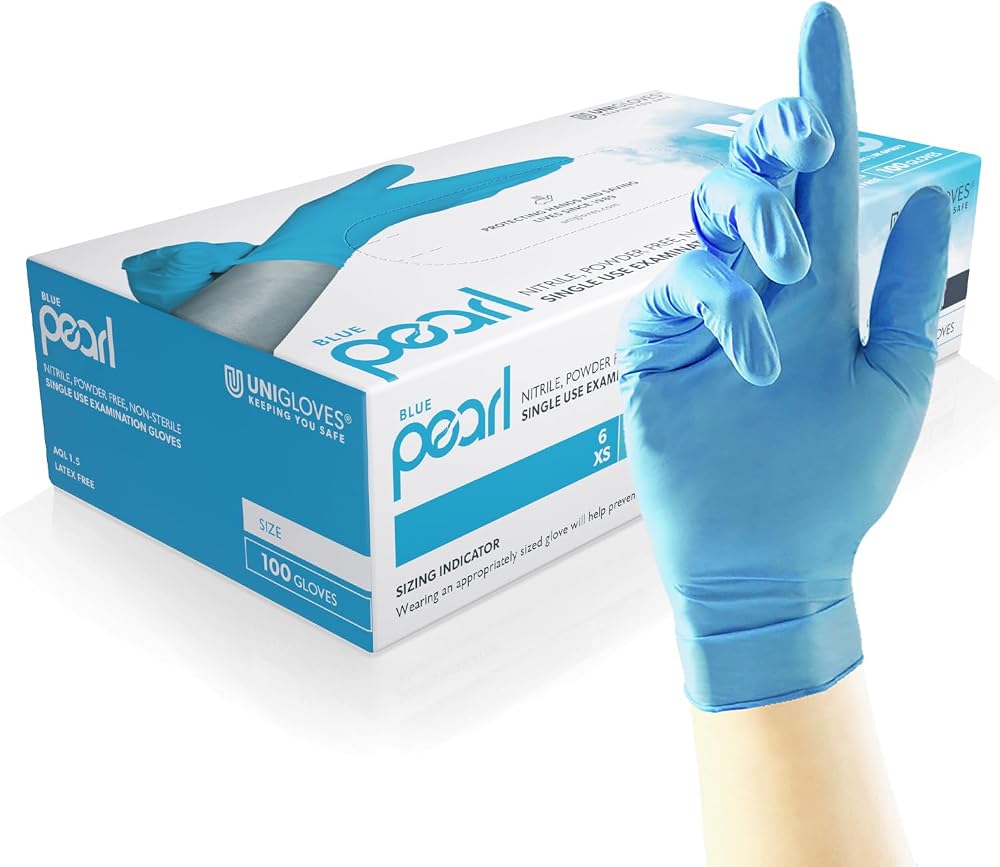 Unigloves Blue Pearl Nitrile Exam Gloves Large 100s Powder Free Latex Free