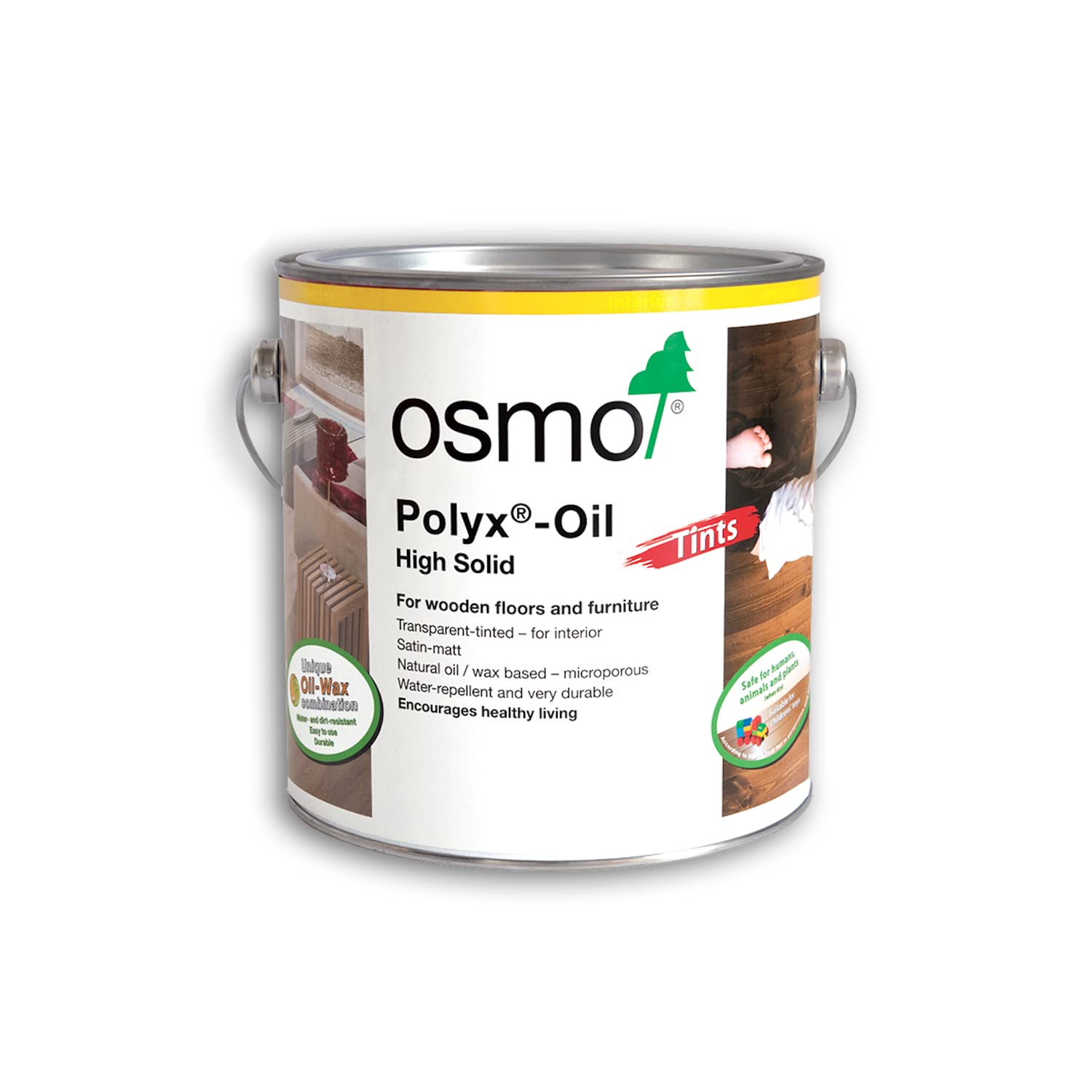 Osmo Polyx®-Oil Tints - Hard Wax Oil 3040, White Satin Finish, 2.5L - Durable Wood Oil for Wooden Furniture, Water-Resistant Floor Wax, Wood Treatments - Ideal for Oak, Pine, Spruce, Beech & More