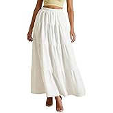 winkbay Women's Tiered Ruffle Maxi Skirt Cute High Waisted A Line Flowy Boho Skirts Beach Vacation Clothes