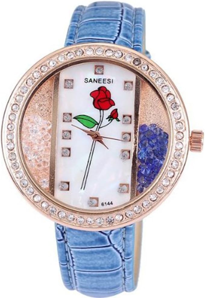 Fashion women dress ladies brand SANEESI quart watch with rhinestones crystal diamonds rose flower hours marks