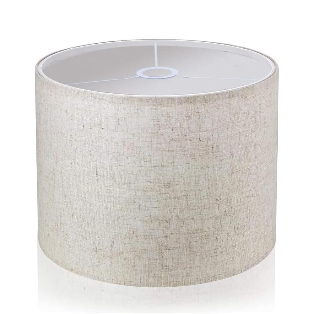 LgowithU Fabric Lampshade, Medium Drum Lampshade for Table Lamp, Wall Lamp, Bedside Lamp and Floor Lamp, Natural Linen Hard Cover, Handmade, 13 x 13 x 8 inches, Spider (White)