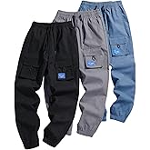 GORGLITTER Boy's Cargo Pants 2 Piece Elastic Waist Hiking Pants Joggers with Pockets