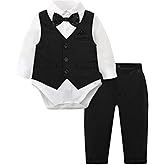 A&J DESIGN Baby Boy Suits Clothes Infant Toddler Formal Gentleman Outfits, Dress Shirt + Vest + Bow Tie + Pants Wedding Set
