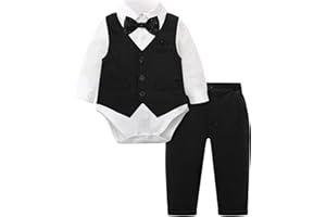A&J DESIGN Baby Boy Suits Clothes Infant Toddler Formal Gentleman Outfits, Dress Shirt + Vest + Bow Tie + Pants Wedding Set