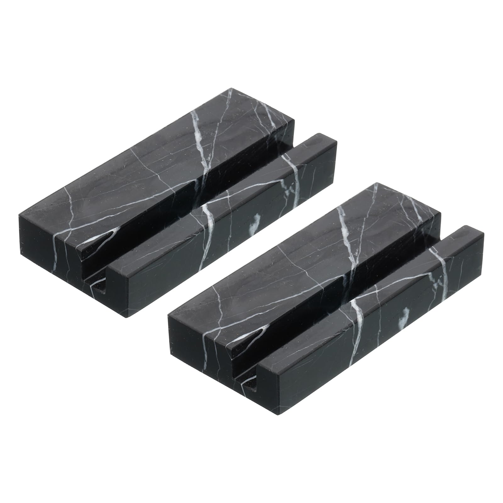 PATIKIL Business Card Holder for Desk, 2 Pack Marble Business Card Holders Stone Card Stand Organizer Cards Display for Office Exhibition, Black