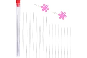 KOGYXE 16 Pcs Big Eye Beading Needles 4 Sizes Beading Needles, Seed Beads Needles Open Beading Embroidery Needles with Threader for Jewelry Making