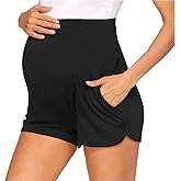 LOKTENPIE Women's Maternity Shorts Lounge Pregnancy Workout Comfy Stretchy Pajama Shorts with Pockets