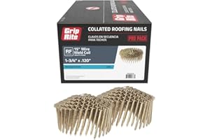 Grip-Rite GRCR5DGAL, 1-3/4" Coil Roofing Nails, Galvanized Finish, 7200 Nails per Carton, Perfect for Professional Use