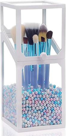 Amazon メイクブラシ収納ボックス メイクブラシケース メイクボックス メイクブラシ収納 ガラス製 透明 ふた付き 防塵 口紅 化粧ブラシ 小物入れ 化粧ブラシホルダー メイクブラシスタンド 化粧筆 女子へのプレゼント 収納ボックス パール付き ホワイト Edward