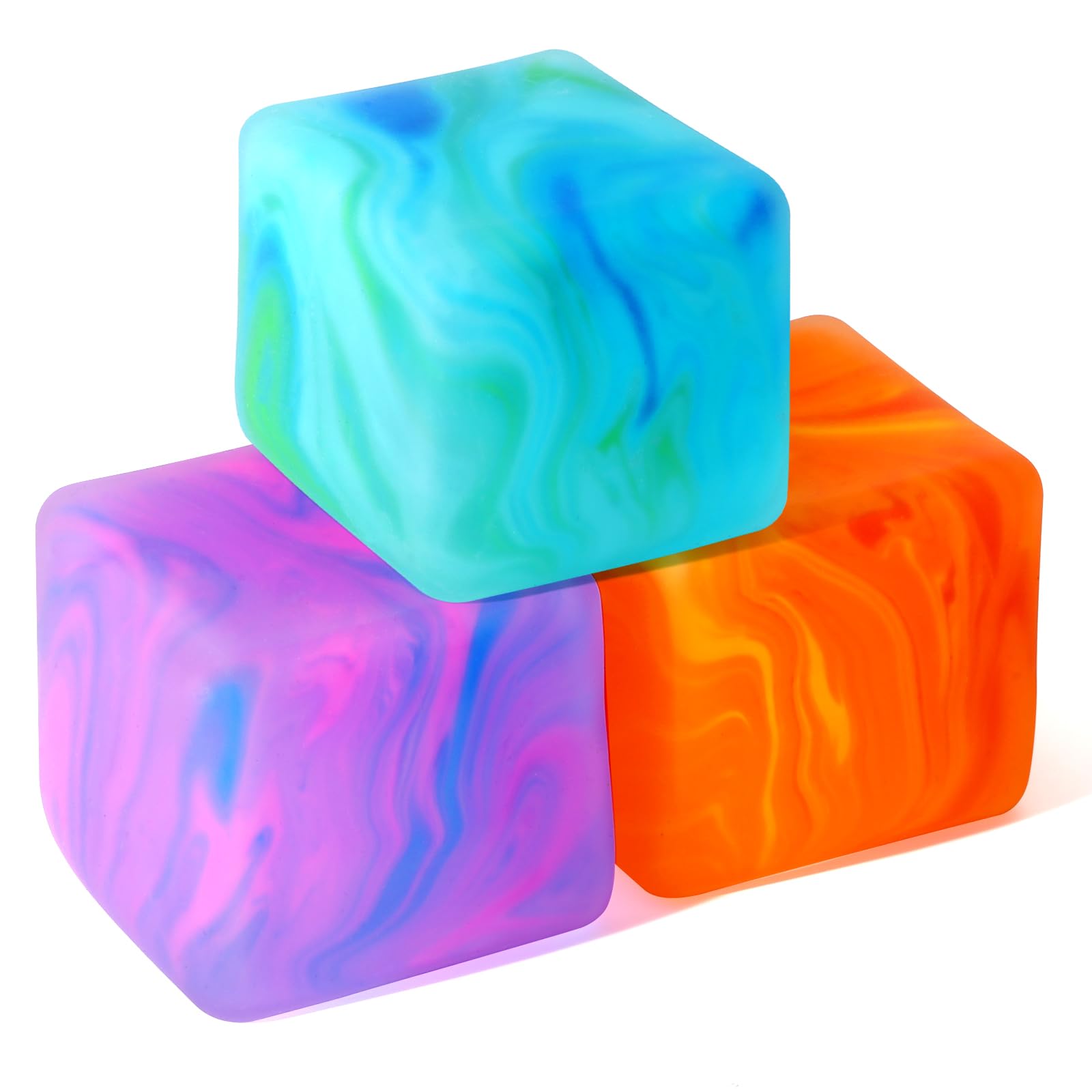 Fidget Toys Squishy Stress Cube, Swirl Stress Balls for Kids Adults Squishies Stress Relief, Ice Squishy Cube Sugar Balls, Sensory Toys for Kids with Autism (Blue+Green+Orange)