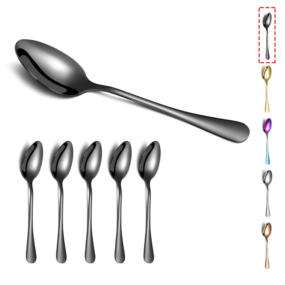 Black Dinner Spoons, Kyraton 6 Pieces 19 cm Stainless Steel Table Spoon with Titanium Black Plating, Gold Soup Spoons, Dessert Spoons Sliverware Dishwasher Safe Set of 6