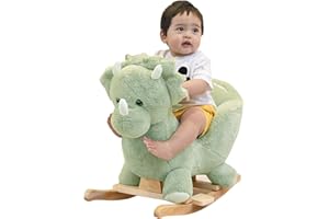 Rock My Baby Rocking Horse Green Dinosaur with Chair, Plush Stuffed Animal Rocker for Toddlers 1-3, Baby Rocker with Sweet Music, Wooden Rocking Horse Baby Animal Rocker,CPC Certified