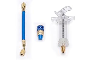 KIJOEERICA Oil and Dye Injectors Kit Hand Push 30ml/1 Oz AC Compressor Manual Oil Dye Injector with 1/4 SAE Quick Coupler Car AC Compressor Tool