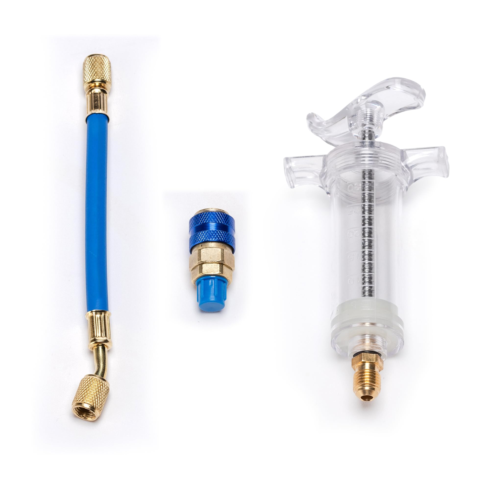Photo 1 of Oil and Dye Injectors Kit Hand Push 30ml/1 Oz AC Compressor Manual Oil Dye Injector with 1/4 SAE Quick Coupler Car AC Compressor Tool