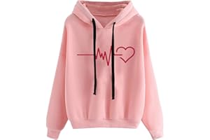 SMIDOW Women Hooded Sweatshirts Fleece Trendy Heart Print Y2K Hoodies Long Sleeve Pullover Tops Fall Outfits Clothes