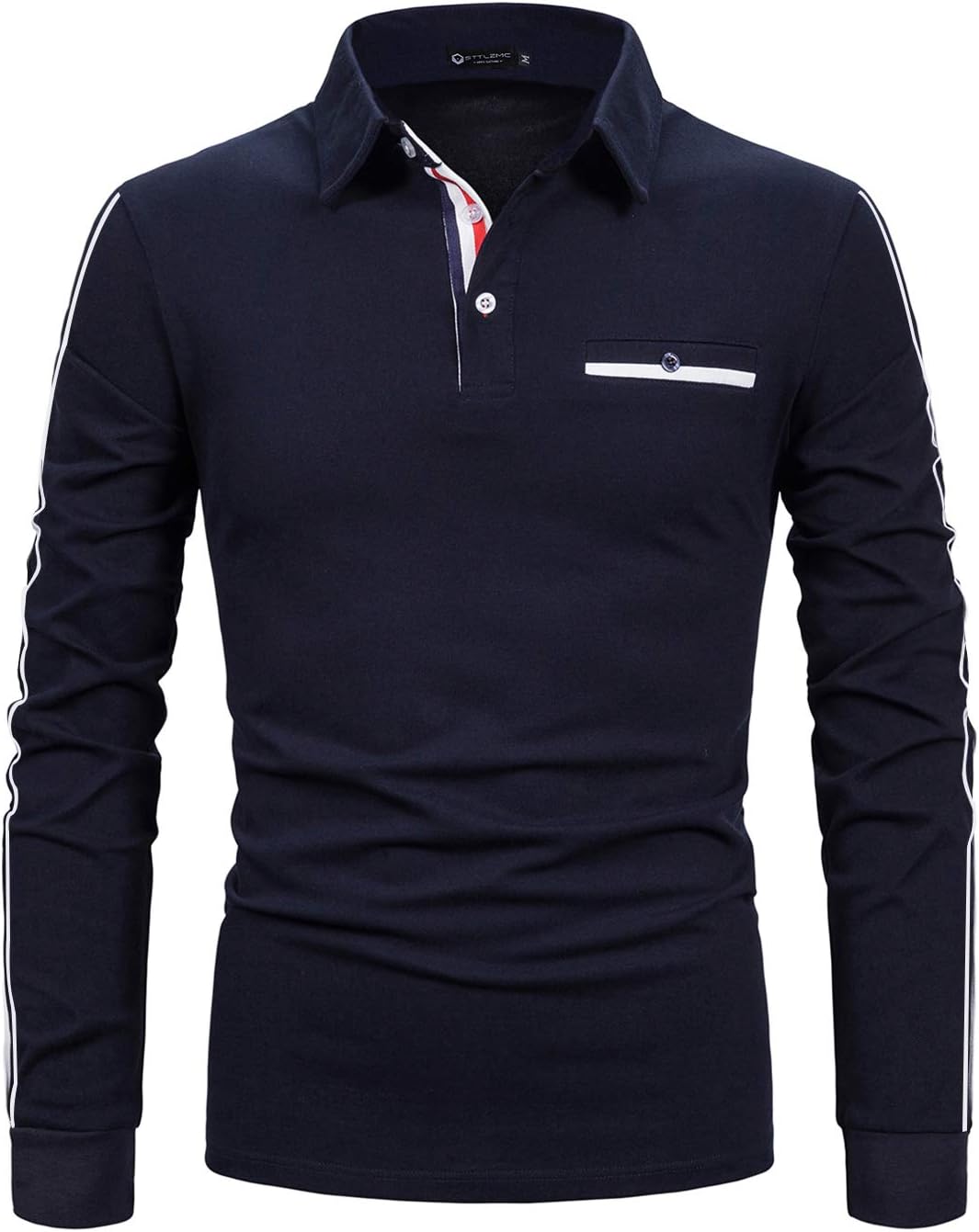 STTLZMC Men's Long Sleeve Polo Shirts Basic Designed with Contrasting Line Golf Tennis T-Shirt