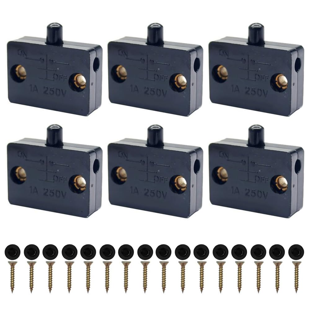 6PCS Black Cupboard Switch - 1A 250V Auto Control Switch for Wardrobes, Bookcases, Shoe Cabinets