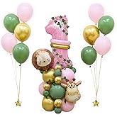 Jungle Safari Number Balloons, Wild One Animal Balloons Birthday Party Supplies for Safari Birthday Wedding Shower Party Decorations