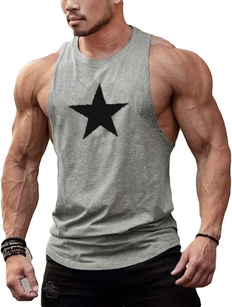 Lesimsam Men Muscle Fitness Stringer Tank Top Bodybuilding Workout Gym Sport Sleeveless Shirts Vest