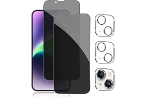 Pehael [2+2 Pack] Privacy Screen Protector with Camera Lens Protector Full Coverage Anti-Spy Tempered Glass Film 9H Hardness Upgrade Edge Protection Easy Installation Bubble Free Specially Designed for iPhone 14 [6.1 inch]