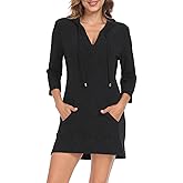HDE Women's Terry Cloth Beach Cover Up Tunic Dress Swimsuit Coverup with Hood