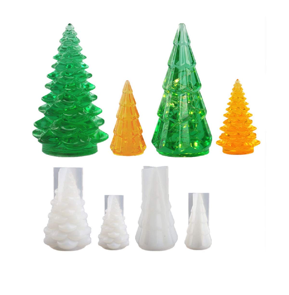 Yalulu 4 Pcs Christmas Tree Resin Mould Crystal Agate Epoxy Casting Ornament Silicone Mold Epoxy Resin Mold DIY Jewelry Making Moulds for Xmas Gift Home Desk Decoration Crafts, 2 x L, 2 x S