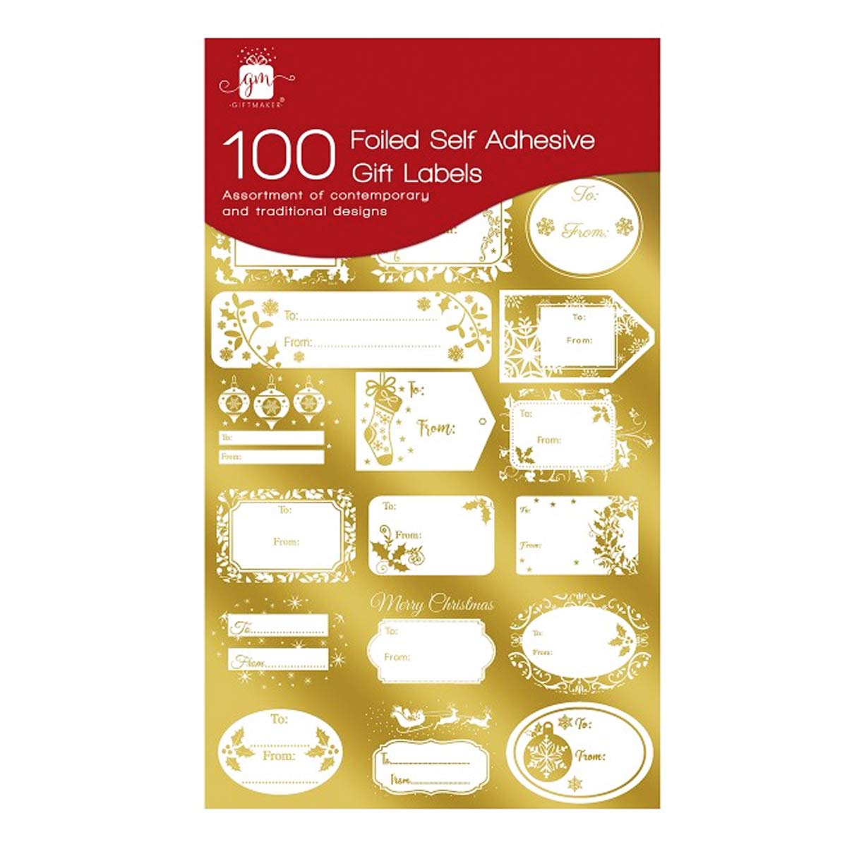 100 Foiled Self Adhesive Labels Festive Name Foil Gift Tags Presents Wrapping Christmas Stickers (100 Gift Tags (Gold))