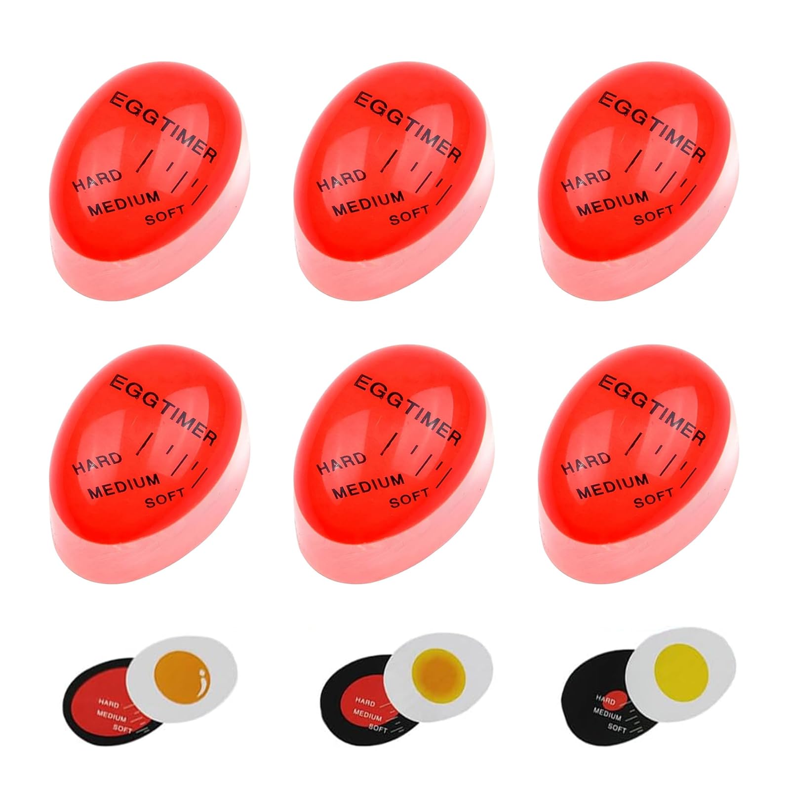 Egg Timer for Cooking, Pack of 6 Egg Timers, Egg Colour Different Timer, Timer for Boiled Eggs, Egg Colour Changing, Timer, Infinite, Reusable, for Home, Restaurant (Red)